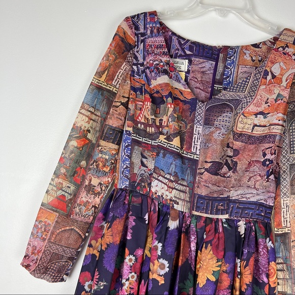 Rare Vintage California Calliope Contrasting Printed Long Dress - Picture 2 of 9